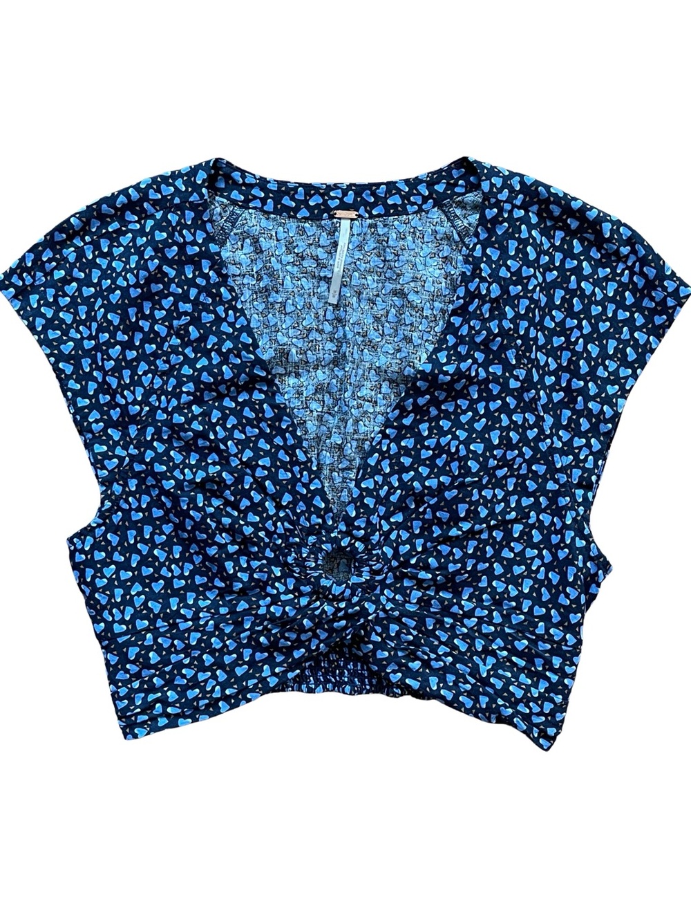 Free People Linen Blend Havana Honey Blue Heart Crop Top